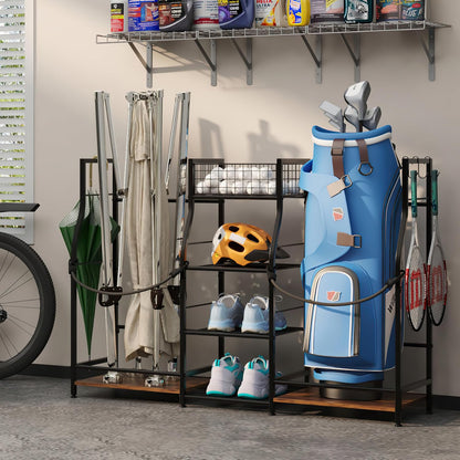 Golf Equipment Storage and Garage Organizer, Bag Stand for Accessories, Rack for Clubs & Essentials