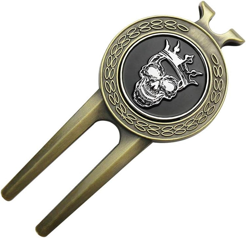 Golf Divot Repair Tool with Magnetic Skull Ball Marker