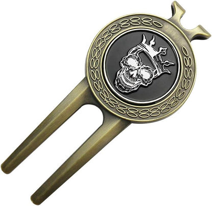 Golf Divot Repair Tool with Magnetic Skull Ball Marker