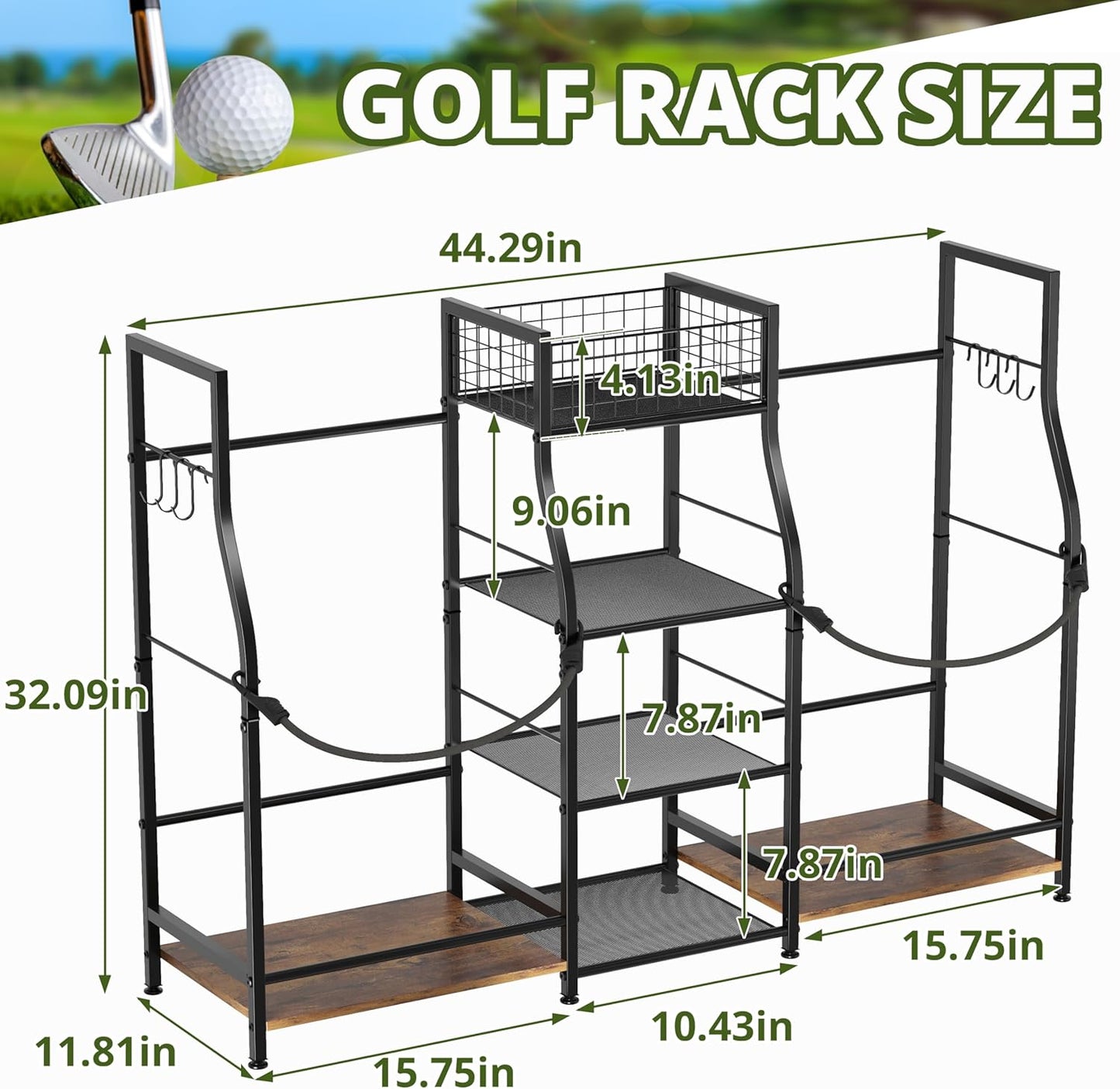 Golf Equipment Storage and Garage Organizer, Bag Stand for Accessories, Rack for Clubs & Essentials
