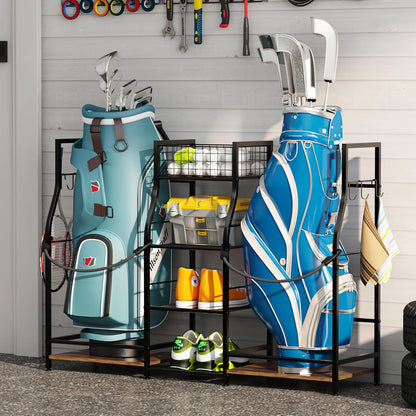 Golf Equipment Storage and Garage Organizer, Bag Stand for Accessories, Rack for Clubs & Essentials