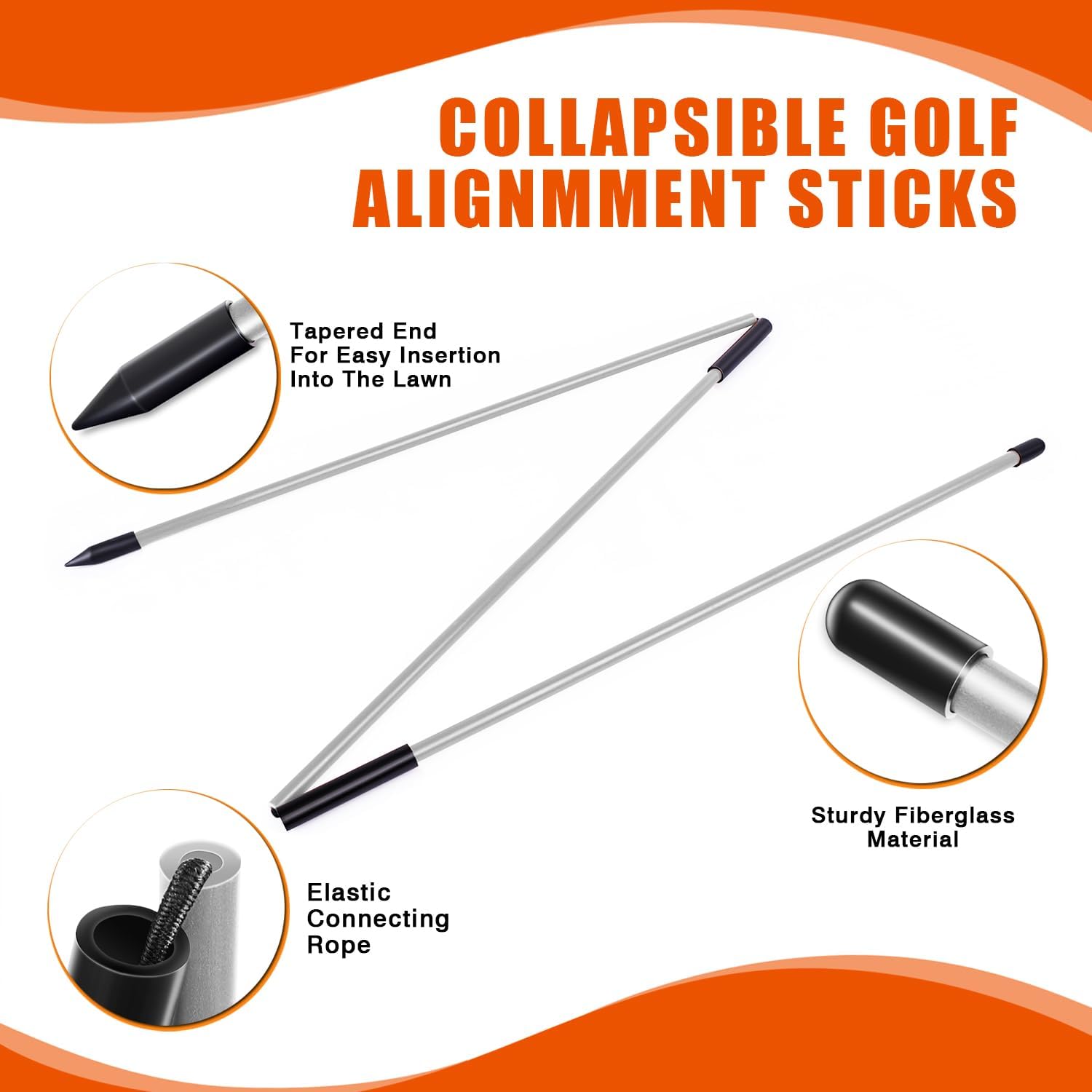 Collapsible Golf Alignment Sticks & Magnetic Alignment Rod, 40" Alignment Sticks, Magnetic Swing Training Aid 