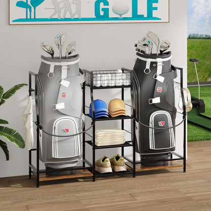 Golf Equipment Storage and Garage Organizer, Bag Stand for Accessories, Rack for Clubs & Essentials