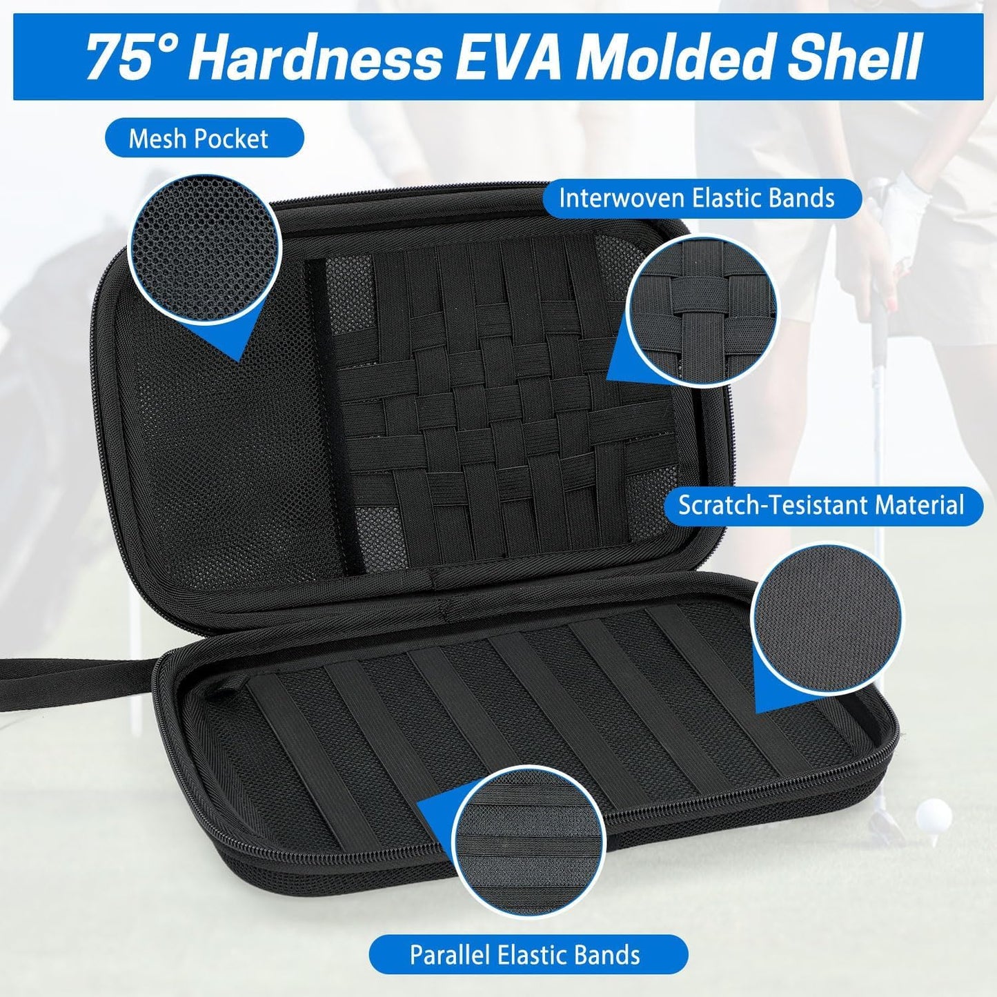 Golf Glove Holder Case, Golf Accessory Case with Detachable Golf Glove Shaper, Portable Golf Hard Case Waterproof for Golf Essentials, Balls, Markers, Tees