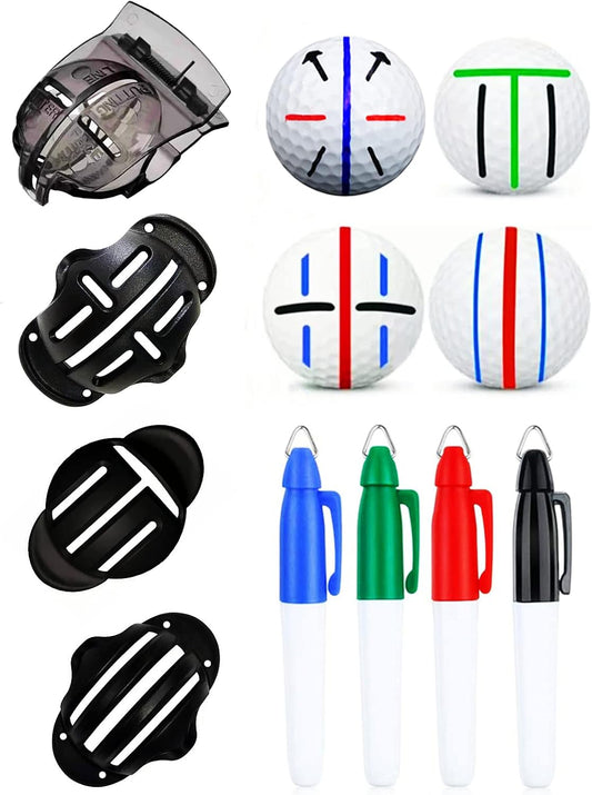 8 Pack Precision Golf Ball Markers, 4 Golf Ball Marking Stencils and 4 Golf Ball Markers, Golf Ball Line Marker Tool, Golf Ball Alignment and Identification Tool